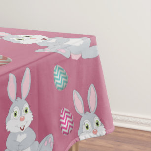 Cute Pink Easter Bunny Rabbit Pattern Tablecloth