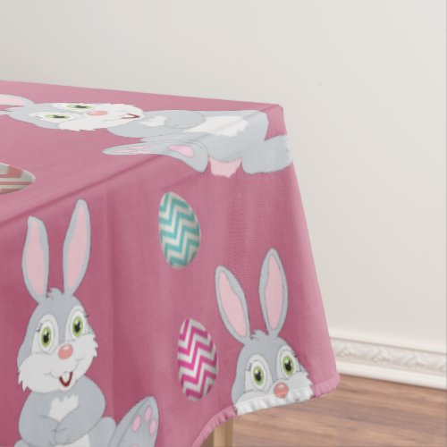 Cute Pink Easter Bunny Rabbit Pattern  Tablecloth