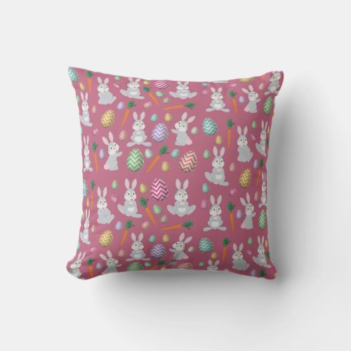 Cute Pink Easter Bunny Rabbit Pattern  Throw Pillow