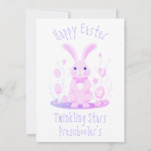 Cute Pink Easter Bunny With Eggs Preschool Holiday Card