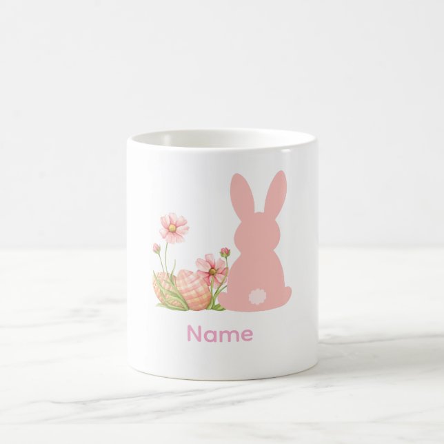 Cute Pink Easter Bunny with Spring Flowers  Coffee Mug (Center)