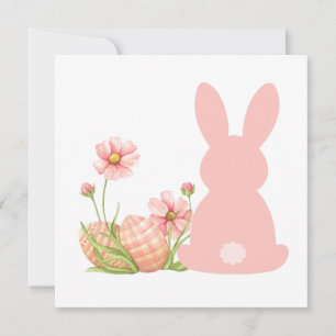 Cute Pink Easter Bunny with Spring Flowers Invitation