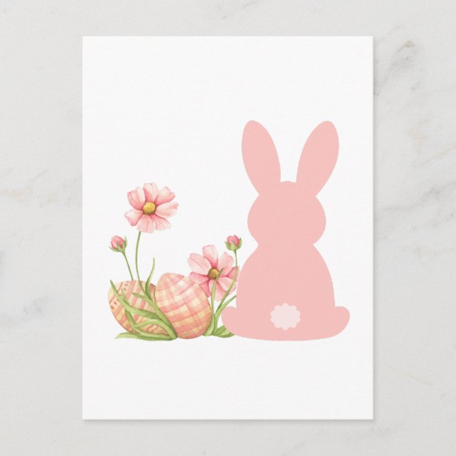 Cute Pink Easter Bunny with Spring Flowers  Postcard (Front)