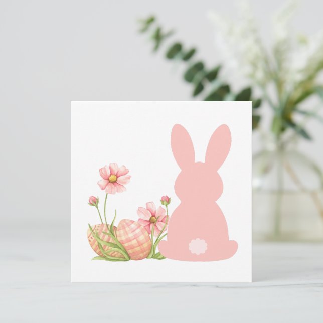 Cute Pink Easter Bunny with Spring Flowers  Thank You Card (Standing Front)