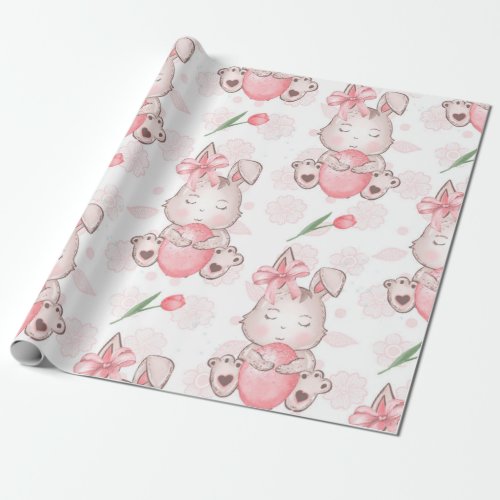 Cute Pink Easter Bunny Wrapping Paper