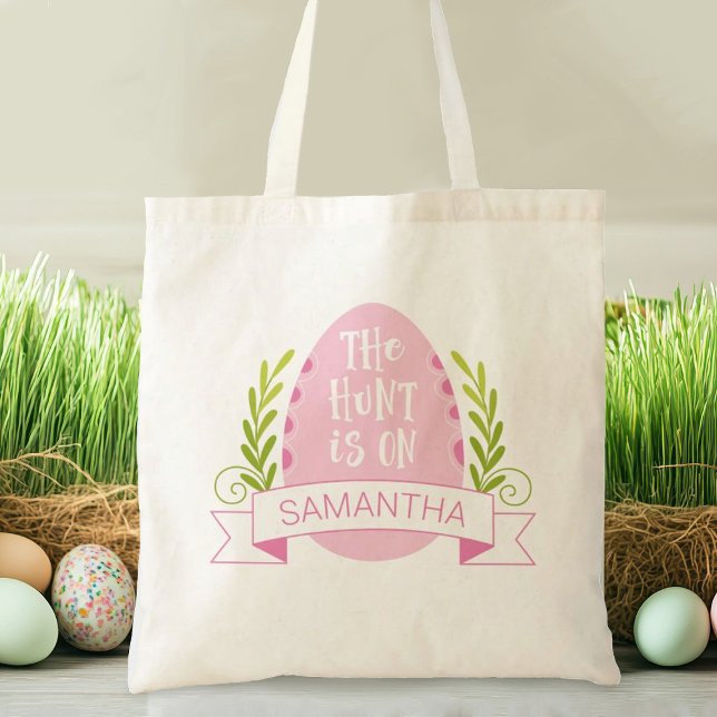 Cute Pink Easter Egg Hunt Tote Bag (A cute easter egg humt tote bag. Personalize it with your name.)