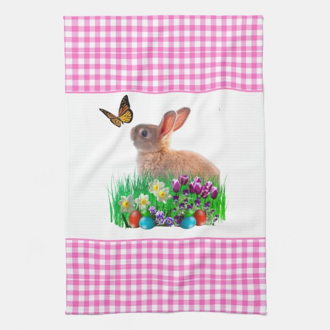 Cute Pink  Easter Rabbit Kitchen Towel (Vertical)