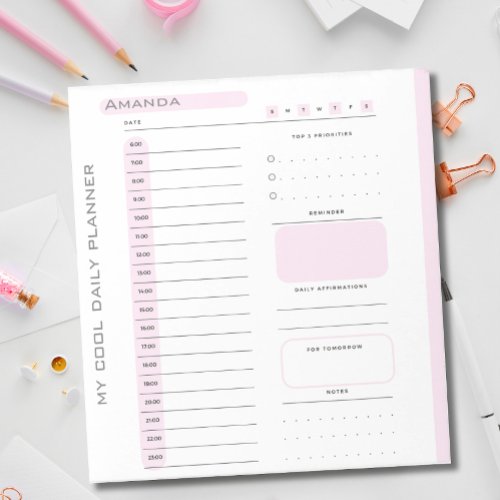 Cute Pink Editable Tear Away Daily Planner  Notepad