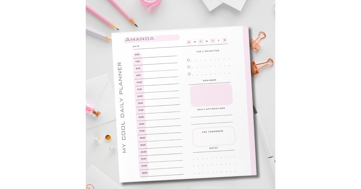 Cute Pink Editable Tear Away Daily Planner Notepad | Zazzle