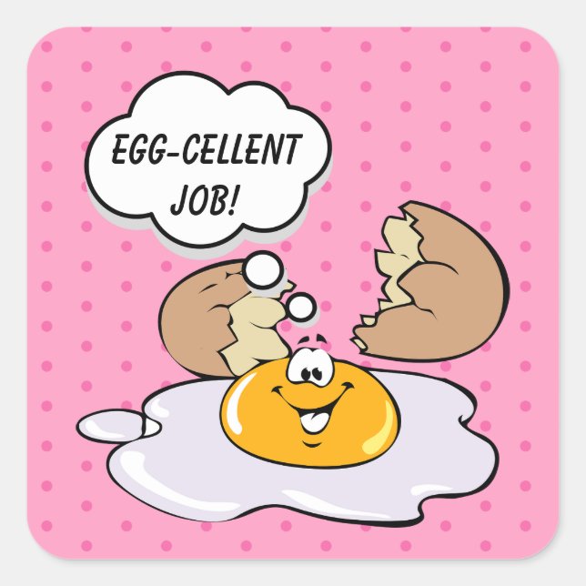 Cute Pink Egg-cellent Job Food Pun Kids Reward Square Sticker (Front)