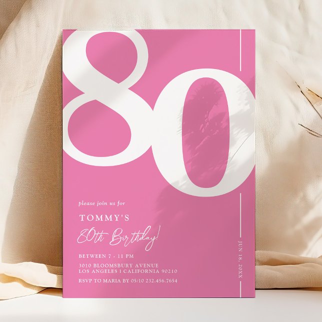 Cute Pink Eighty 80th Birthday Party Invitation (Creator Uploaded)