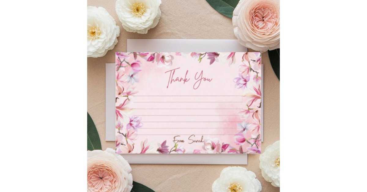 Cute Pink Elegant Floral Watercolor Thank You Card | Zazzle