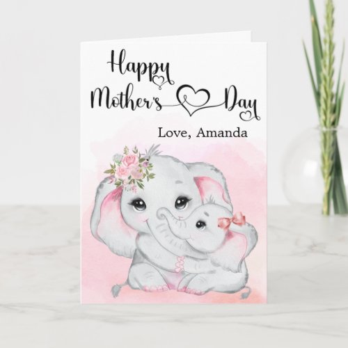 Cute Pink Elephant and Baby Mothers Day  Card