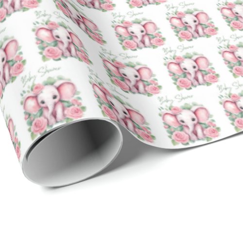 Cute Pink Elephant Baby Girl Baby Shower Gift Wrap