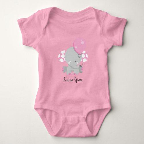 Cute Pink Elephant Baby Girl Monogram Tutu Baby Bodysuit