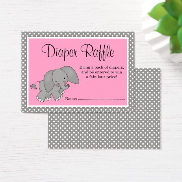 Cute Pink Elephant Baby Shower Diaper Raffle Business Card