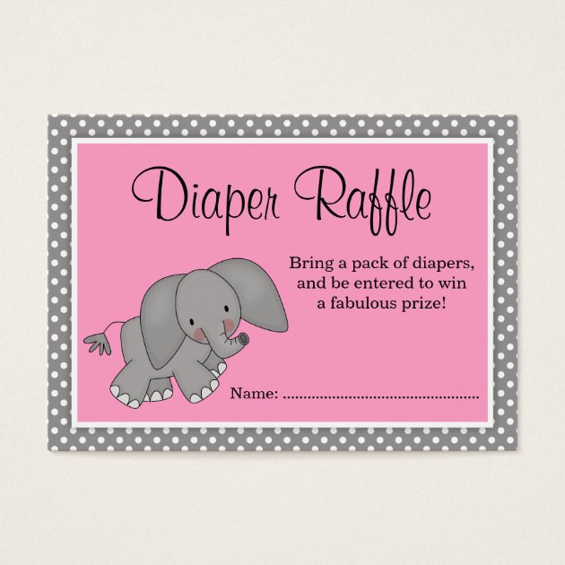 Cute Pink Elephant Baby Shower Diaper Raffle Business Card