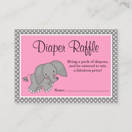 Cute Pink Elephant Baby Shower Diaper Raffle Enclosure Card