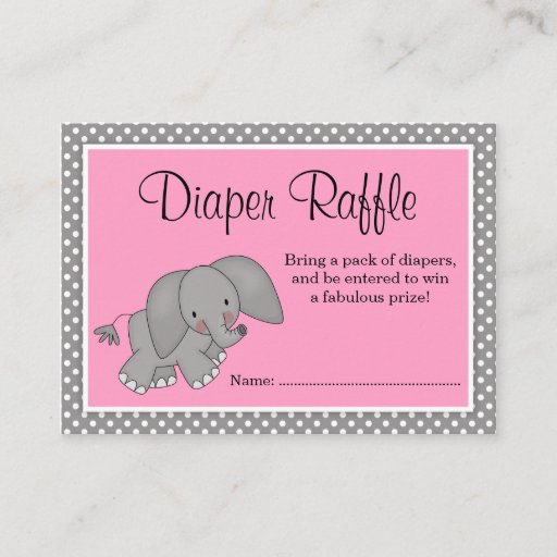 Customizable Cute Pink Elephant Baby Shower Diaper Raffle Business Card