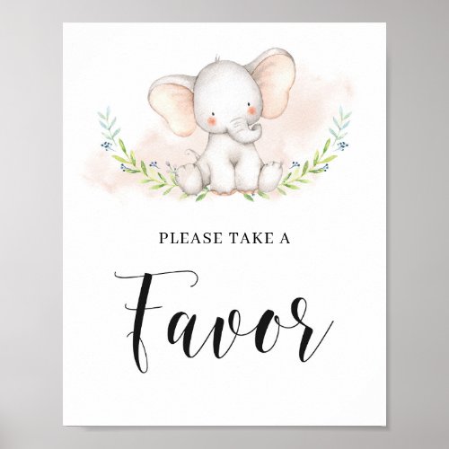 Cute Pink Elephant Baby Shower Favor Sign Poster