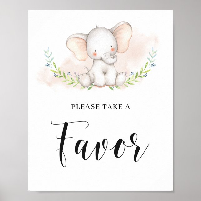 Cute Pink Elephant Baby Shower Favor Sign Poster (Front)