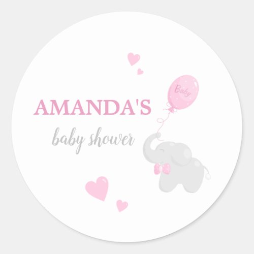 Cute Pink Elephant Baby Shower Girl Sticker