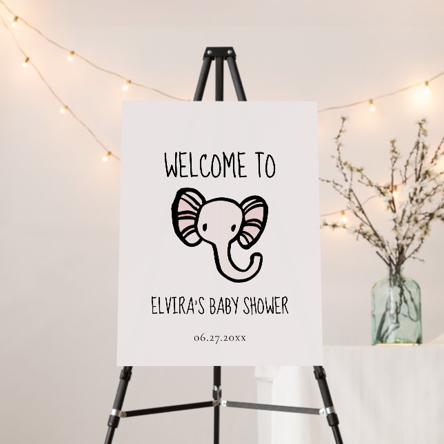 Cute pink elephant Baby shower welcome Foam Board (In Situ (Stand))