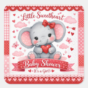 Cute Pink Elephant Baby Shower Welcome Sign  Square Sticker