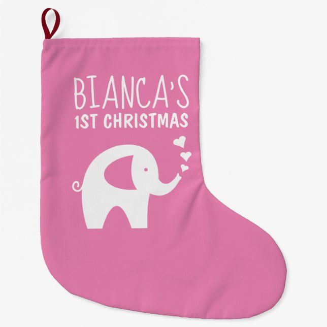Cute pink elephant baby's 1st Christmas stocking (Front)