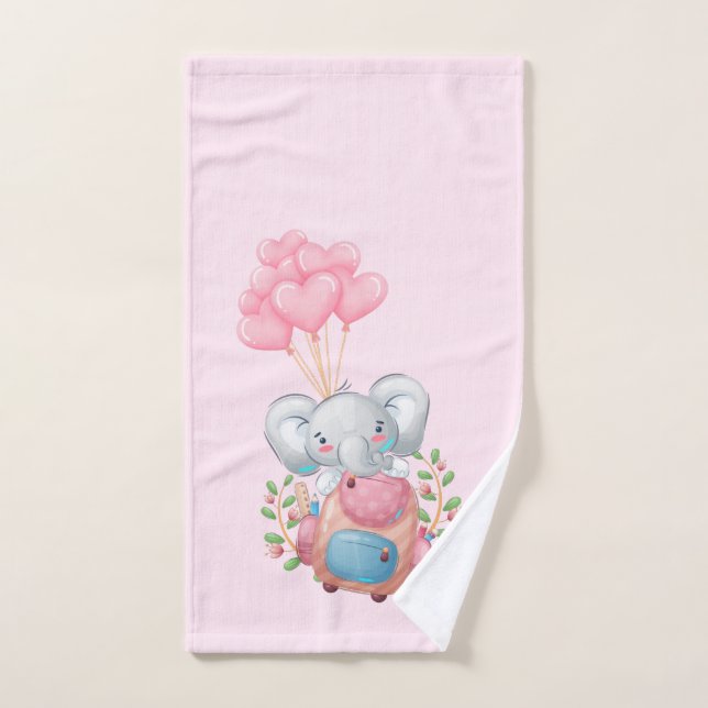 Cute Pink Elephant Bath Towel Set (Hand Towel)