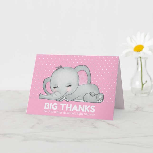Cute Pink Elephant  Big Thanks Thank You Card (Small Plant)