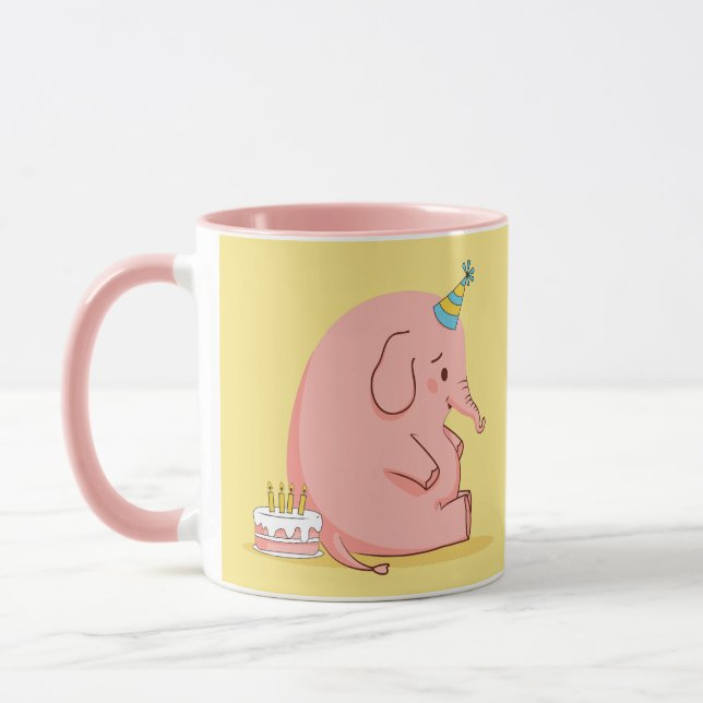 Cute Pink Elephant Birthday Mug – Custom Name Gift (Left)