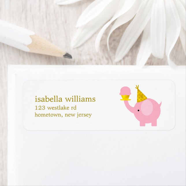 Cute Pink Elephant Birthday Party Label (Insitu)