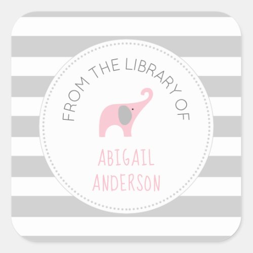Cute pink elephant book square sticker