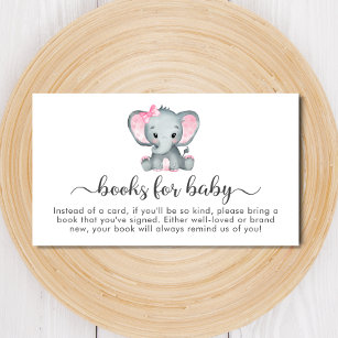 Cute Pink Elephant Books For Baby Shower Enclosure Card