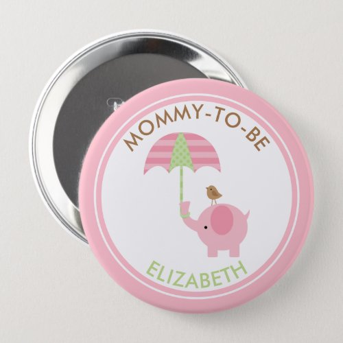 Cute Pink Elephant Boy Baby Shower Personalized Button