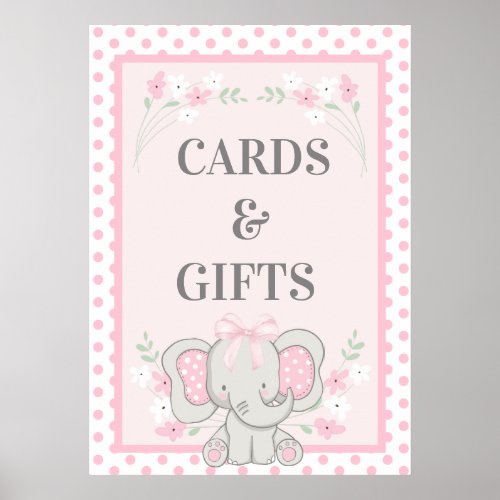 Cute Pink Elephant Cards Gifts Baby Shower Poster