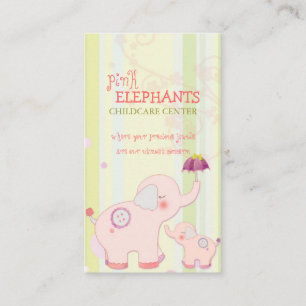 Cute Pink Elephant Childcare Daycare Business Card