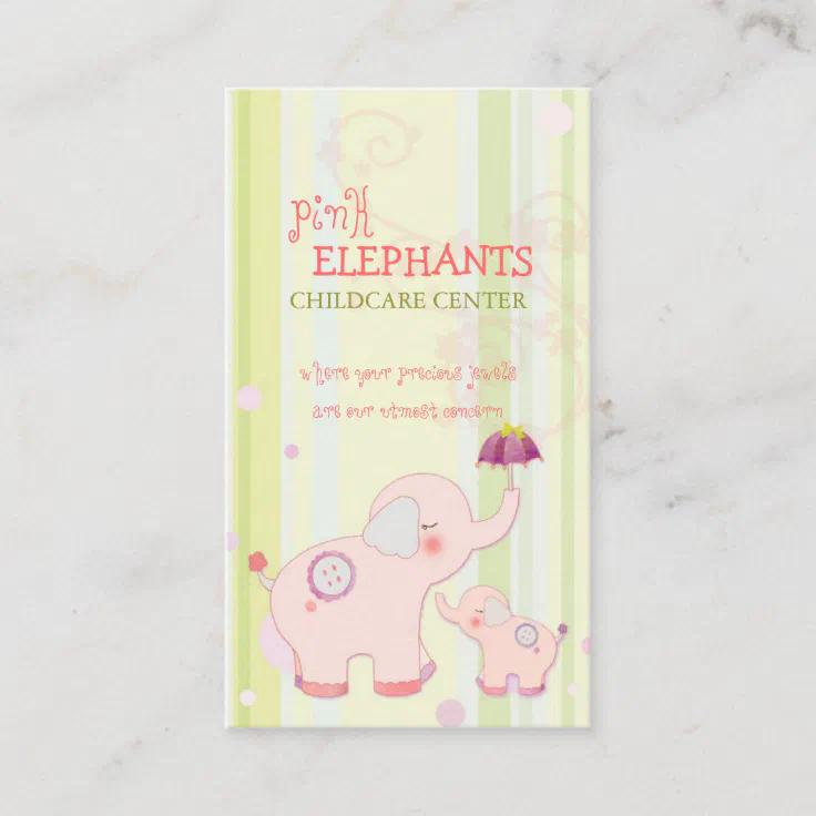 Cute Pink Elephant Childcare Daycare Business Card Zazzle