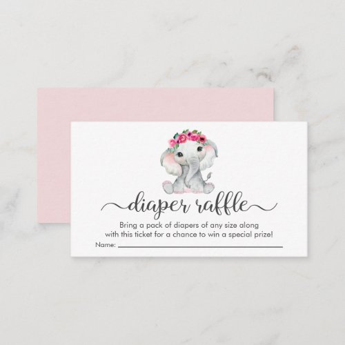 Cute Pink Elephant Diaper Raffle Baby Girl Shower Enclosure Card