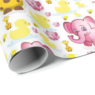 Cute Pink Elephant Duck Wrapping Paper