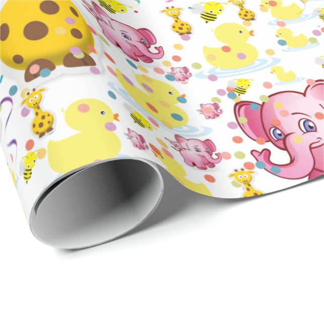 Cute Pink Elephant Duck Wrapping Paper  (Roll Corner)