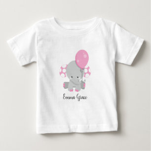 Cute Pink Elephant Girl Baby Monogram Baby T-Shirt