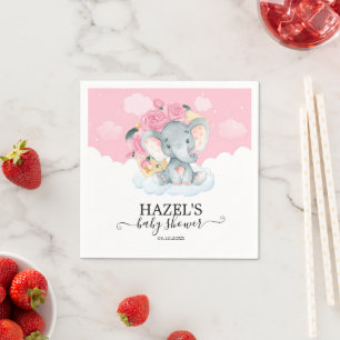 Cute Pink Elephant Girl Baby Shower Birthday Napkins