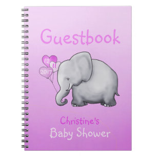 Cute Pink Elephant Girl Baby Shower Guestbook Notebook