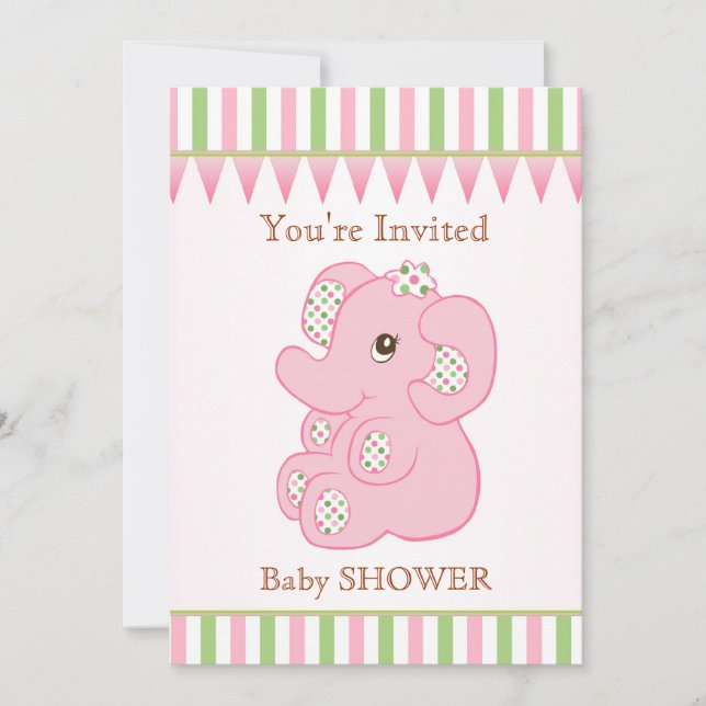Cute pink elephant girl Baby Shower Invitation (Front)