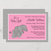 Cute Pink Elephant Girl Baby Shower Invitations (Front/Back)
