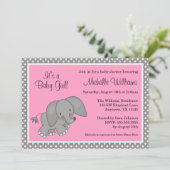Cute Pink Elephant Girl Baby Shower Invitations (Standing Front)