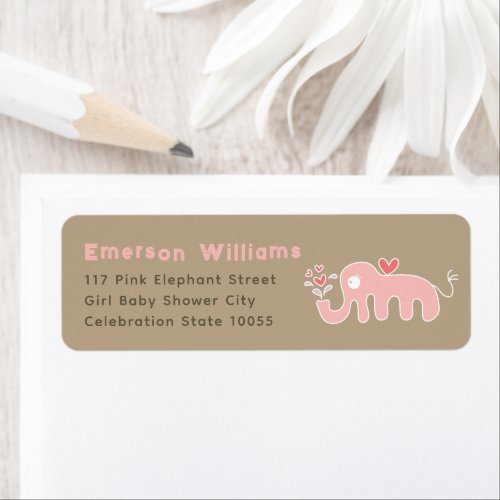 Cute Pink Elephant Girl Baby Shower Return Address Label