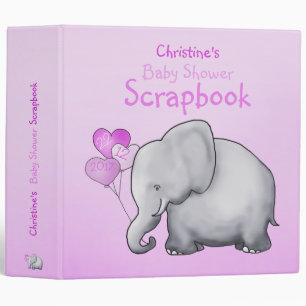 Cute Pink Elephant Girl Baby Shower Scrapbook Binder